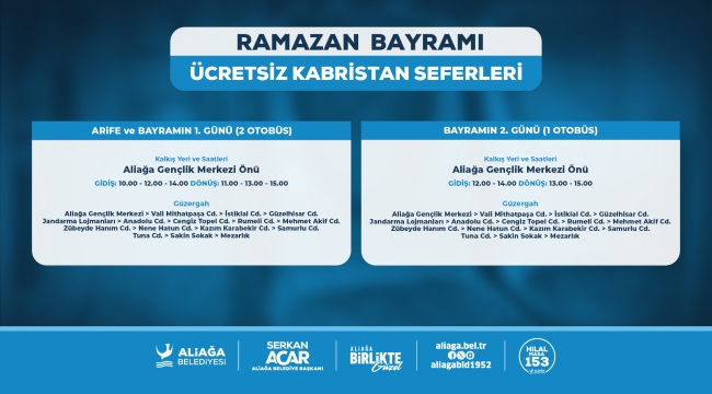 Aliağa Belediyesi’nden Ramazan Bayramı'nda Kabristana Ücretsiz Ulaşım